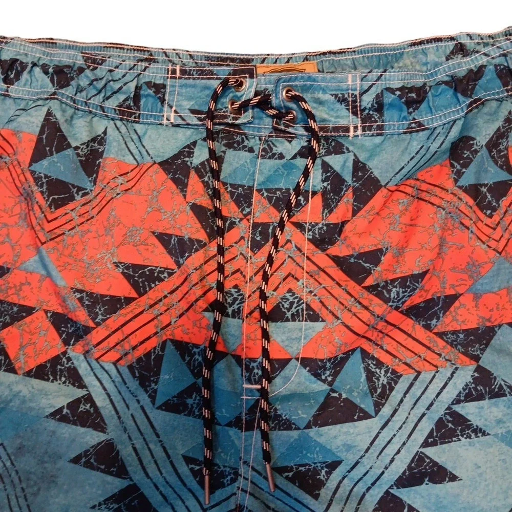 The Foundry Blue Orange Board Shorts  Pockets Geometric Southwest Print Sz 3XL